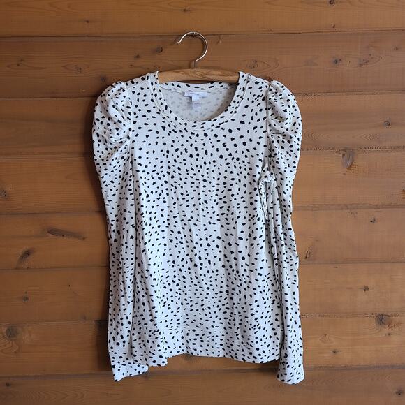 Daily Ritual Black Spotted Puff Shoulder Long Sleeve Top Soft Stretchy Fit XS - Picture 1 of 4